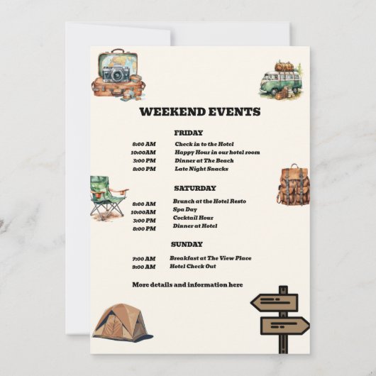 Camping Bachelorette Weekend Route Kaart (Achterkant)