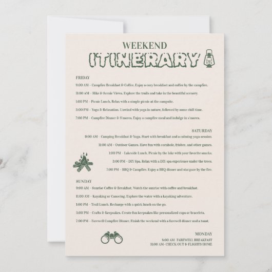 Camping Bachelorette Weekend Route Kaart (Achterkant)