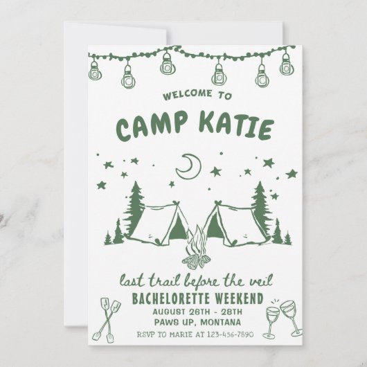 Camping Bachelorette Weekenduitnodiging Kaart (Voorkant)