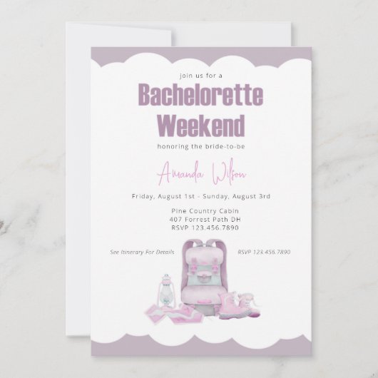 Camping Backpack Bachelorette Party Invitation Kaart (Voorkant)