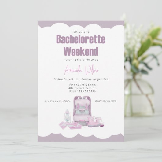 Camping Backpack Bachelorette Party Invitation Kaart (Staand voorkant)