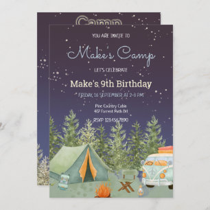 Camping Backpack Boy Birthday Uitnodiging