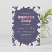 Camping Backpack Girl Birthday Invitation Kaart (Staand voorkant)