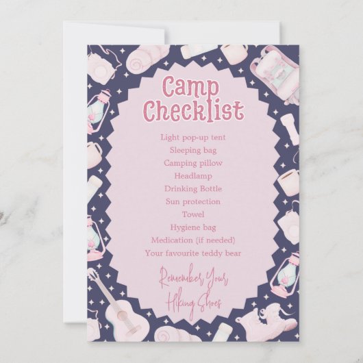 Camping Backpack Girl Birthday Invitation Kaart (Achterkant)