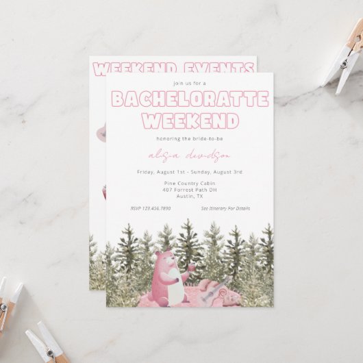 Camping Beer Bachelorette Party Invitation Kaart (Voorkant / Achterkant in situ)