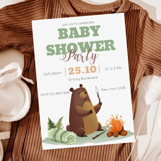 Camping Beer Bonfire Baby shower Invitation Kaart