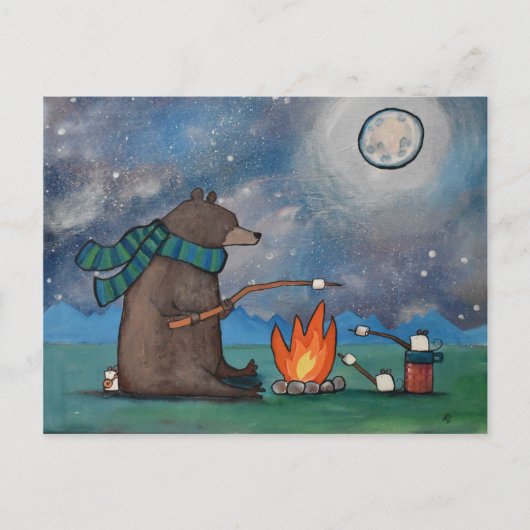 Camping Beer en Mice Roasting Marshmallows Briefkaart (Voorkant)