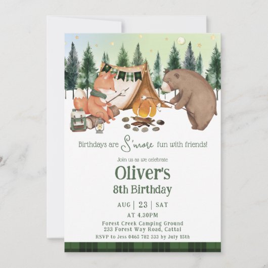 Camping Beer Fox S'more Plezier Met Vrienden Verja Kaart (Voorkant)