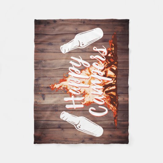 Camping Beers & Bonfire Happy Campers Rustisch hou Fleece Deken (Voorkant)