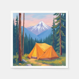 Camping Berg Aquarel Schilderij Servet