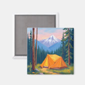 Camping Berg Aquarel Schildering Magneet (Voorkant / Achterkant)