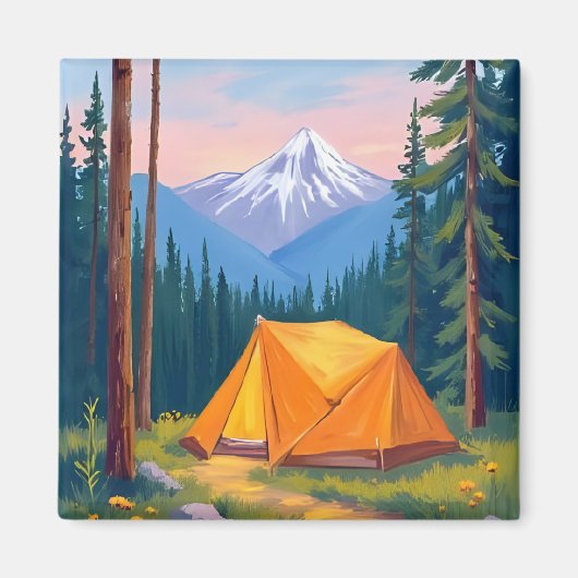 Camping Berg Aquarel Schildering Magneet (Voorkant)