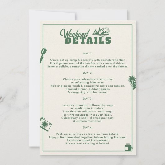 Camping Bergbos 30e Verjaardag Weekend Trip Kaart (Achterkant)