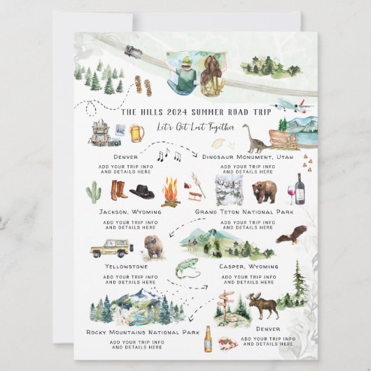 Camping Bergen Zomer Road Trip Routebeschrijving Kaart (Voorkant)