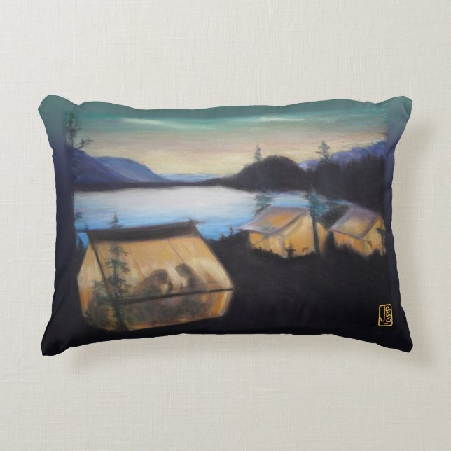 Camping bij het meer van 12 x 16 inch accent kussen (Voorkant)