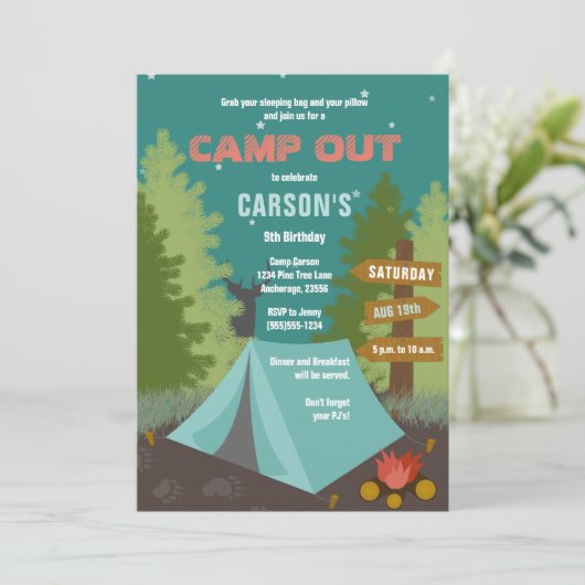 Camping Birthday Camp Out Uitnodiging (Staand voorkant)