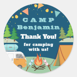 Camping Birthday Camp Party Dank u Ronde Sticker