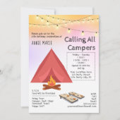 Camping Birthday Cornhole Uitnodiging (Voorkant)