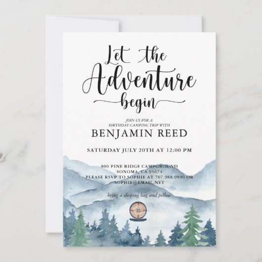 Camping Birthday Forest Adventure Mountains Kaart (Voorkant)