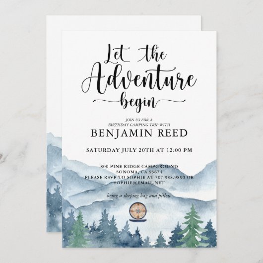 Camping Birthday Forest Adventure Mountains Kaart (Voorkant / Achterkant)