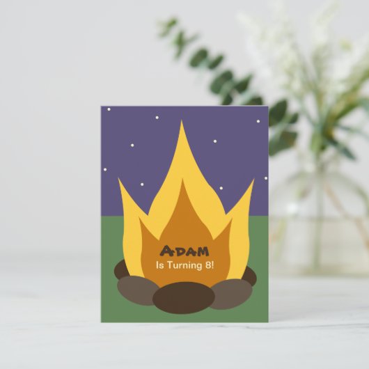Camping Birthday Invitation - Camp Fire Kaart (Staand voorkant)