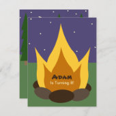 Camping Birthday Invitation - Camp Fire Kaart (Voorkant / Achterkant)
