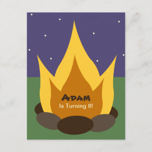 Camping Birthday Invitation - Camp Fire Kaart