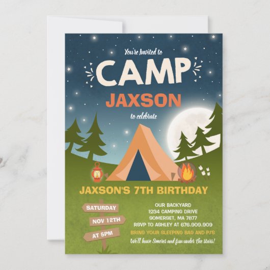 Camping Birthday Invitation Camp Out Party Kaart (Voorkant)