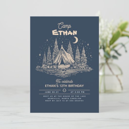 Camping Birthday Invitation Kaart (Staand voorkant)