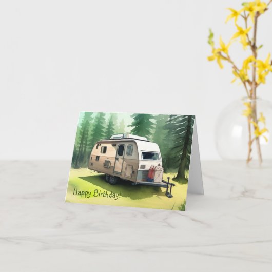 Camping Birthday Kaart (Gele Bloem)