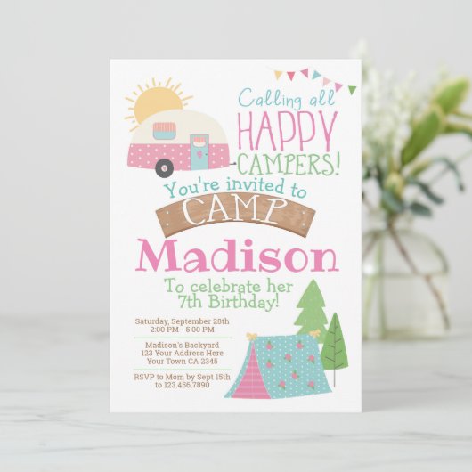Camping Birthday Kaart (Staand voorkant)