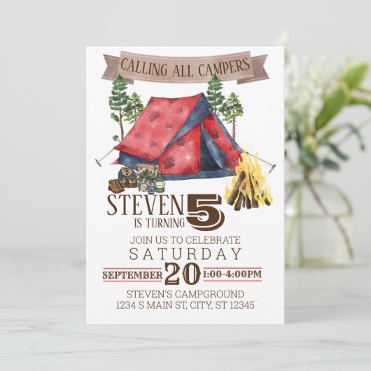 Camping Birthday Kaart (Staand voorkant)