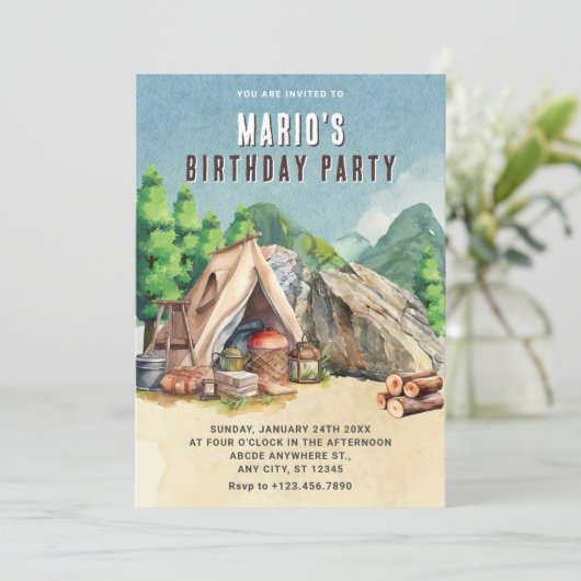 Camping birthday kaart (Staand voorkant)