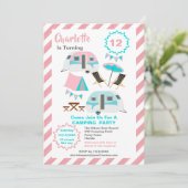 Camping Birthday Party Cute Retro Style  Kaart (Staand voorkant)