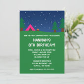 Camping Birthday Party Girls Invitations Kaart (Staand voorkant)