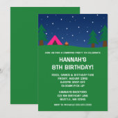 Camping Birthday Party Girls Invitations Kaart (Voorkant / Achterkant)