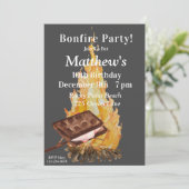 Camping Birthday Party Invitation, Bonfire Party Kaart (Staand voorkant)