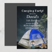 Camping Birthday Party Invitation, Editable Camp Kaart (Voorkant / Achterkant)