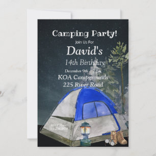 Camping Birthday Party Invitation, Editable Camp Kaart