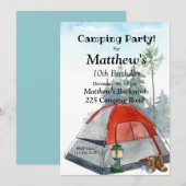 Camping Birthday Party Invitation, Editable Camp Kaart (Voorkant / Achterkant)