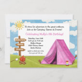 Camping Birthday Party Invitation for Girl Kaart (Voorkant)