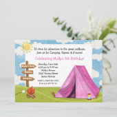 Camping Birthday Party Invitation for Girl Kaart (Staand voorkant)