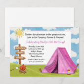 Camping Birthday Party Invitation for Girl Kaart (Voorkant / Achterkant)