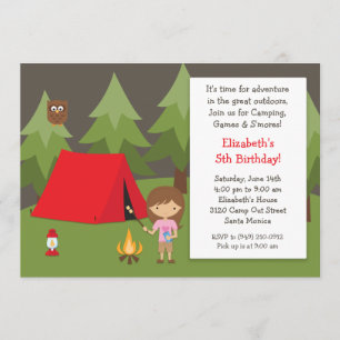Camping Birthday Party Invitation for Girl Kaart