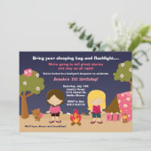 Camping Birthday Party Invitation for Girls Kaart (Staand voorkant)