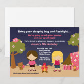 Camping Birthday Party Invitation for Girls Kaart (Voorkant / Achterkant)