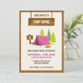 Camping Birthday Party Invitation - GIRL Kaart (Staand voorkant)