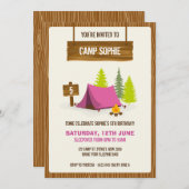 Camping Birthday Party Invitation - GIRL Kaart (Voorkant / Achterkant)