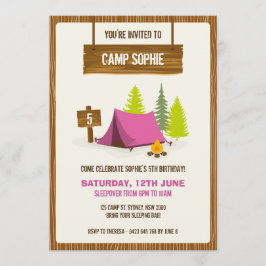 Camping Birthday Party Invitation - GIRL Kaart
