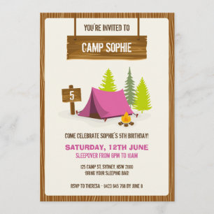 Camping Birthday Party Invitation - GIRL Kaart